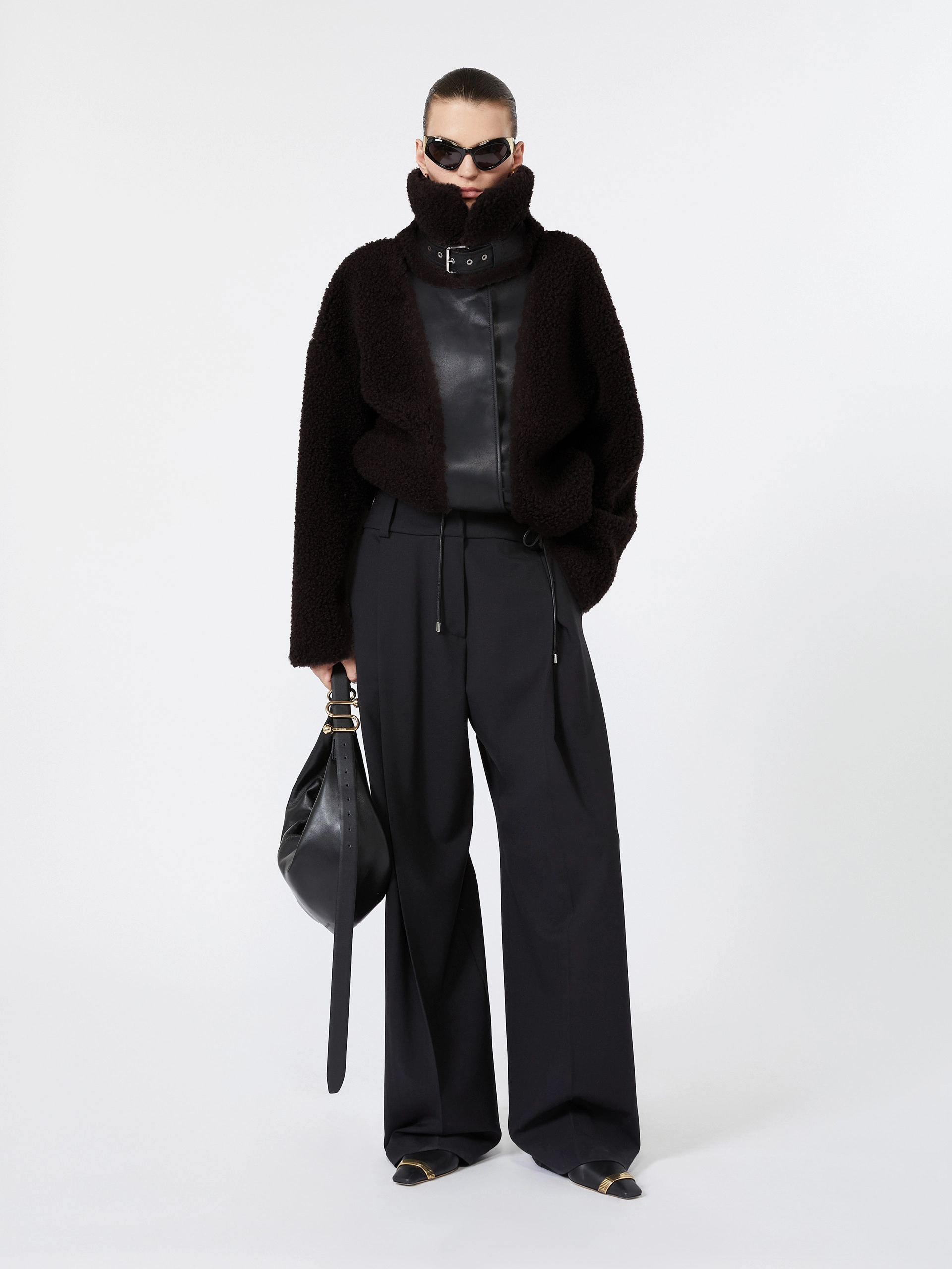 Stretch wool curved-leg trousers - BLACK - Sportmax