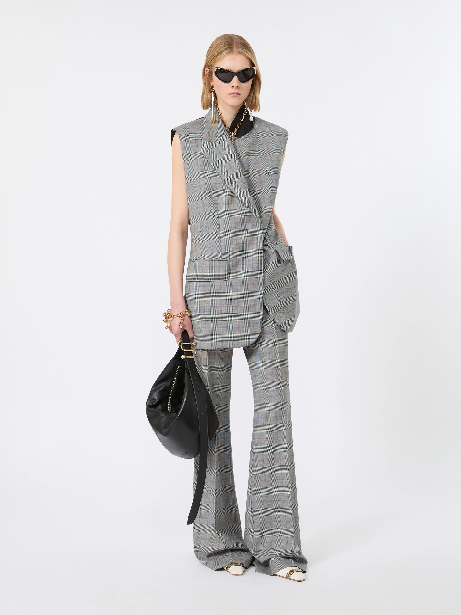 Flared Glen plaid wool trousers - WHITE BLACK - Sportmax