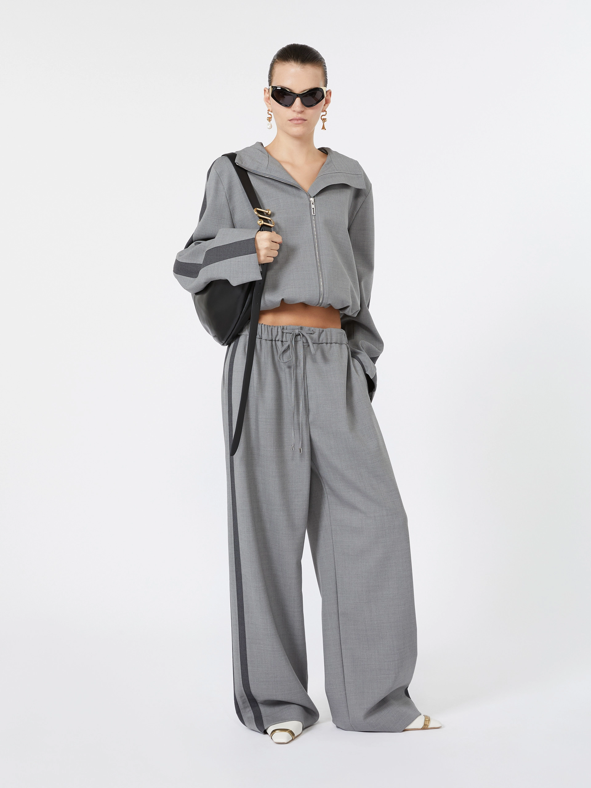 Low-rise stretch wool joggers - MEDIUM GREY - Sportmax