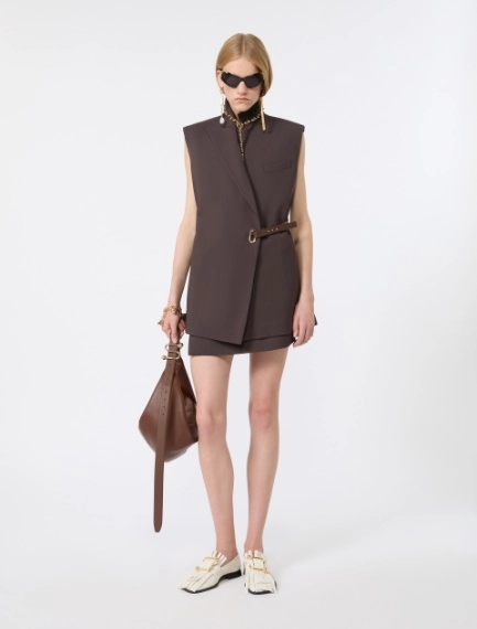 Stretch viscose shorts with panel detail - CHOCOLATE - Sportmax - 1