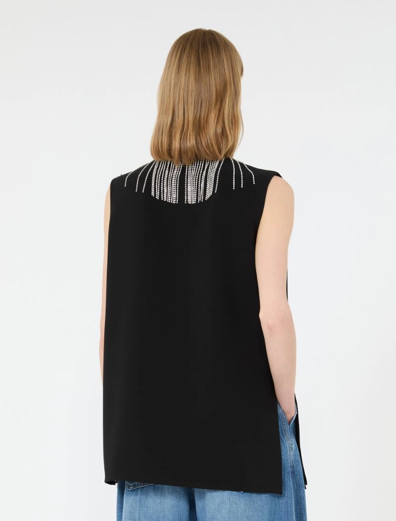 Rhinestone-detail sleeveless cady top - BLACK - Sportmax - 3