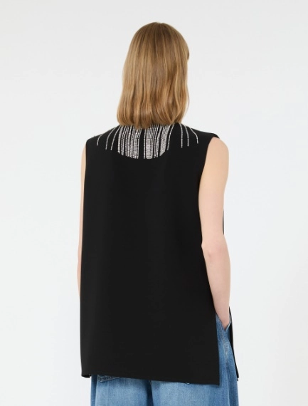 Rhinestone-detail sleeveless cady top - BLACK - Sportmax - 3