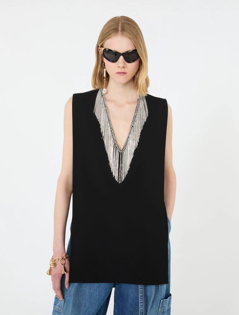 Rhinestone-detail sleeveless cady top - BLACK - Sportmax - 4