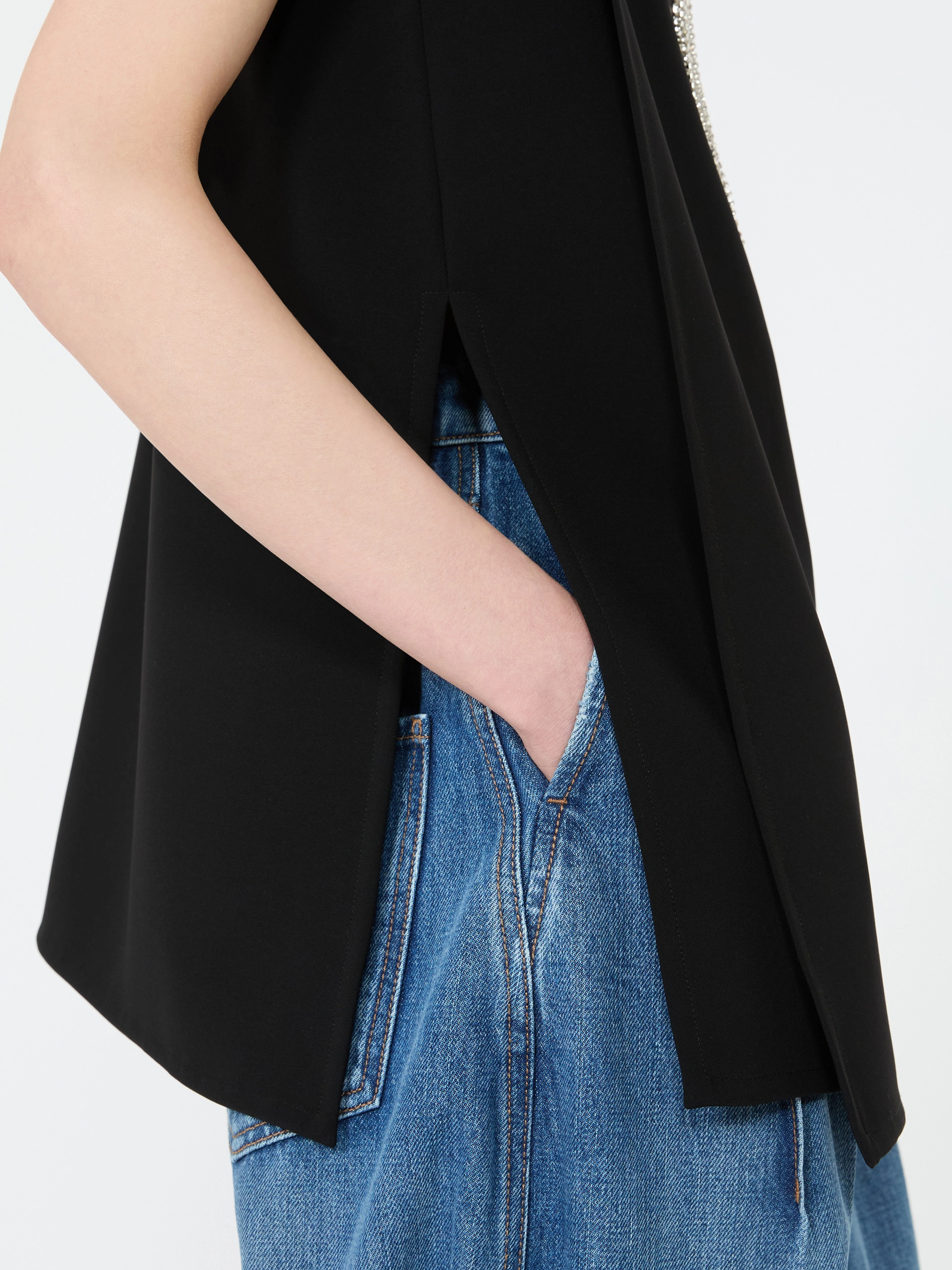 Rhinestone-detail sleeveless cady top - BLACK - Sportmax - 5