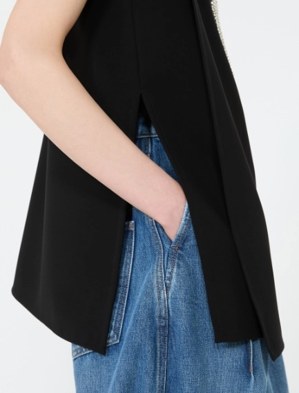 Rhinestone-detail sleeveless cady top - BLACK - Sportmax - 5
