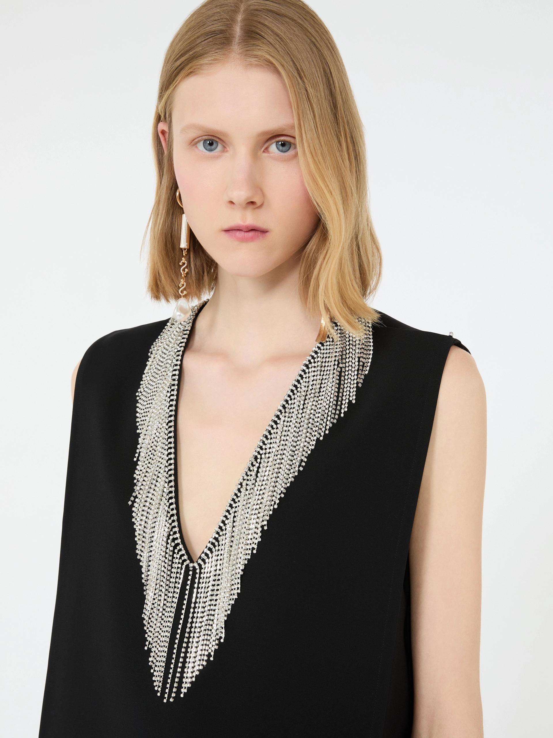 Rhinestone-detail sleeveless cady top - BLACK - Sportmax - 6