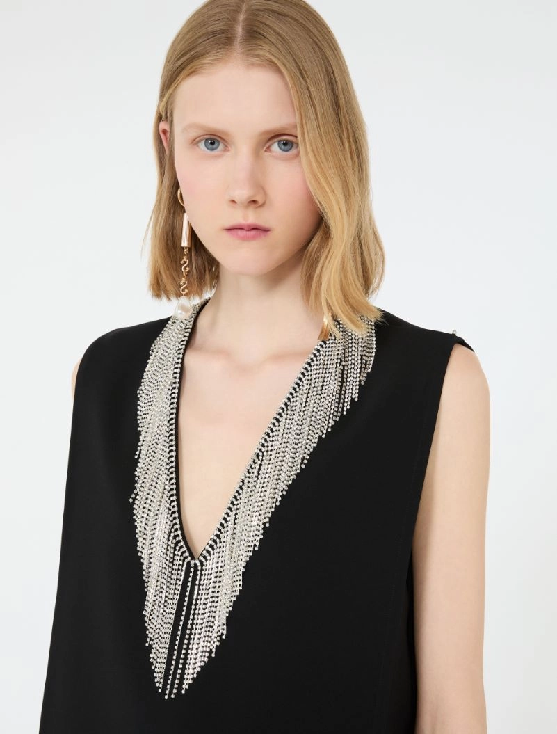 Rhinestone-detail sleeveless cady top - BLACK - Sportmax - 6