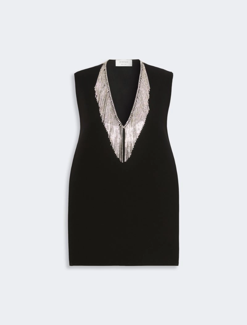 Rhinestone-detail sleeveless cady top - BLACK - Sportmax - 7