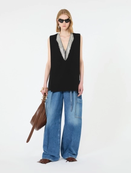 Rhinestone-detail sleeveless cady top - BLACK - Sportmax - 1