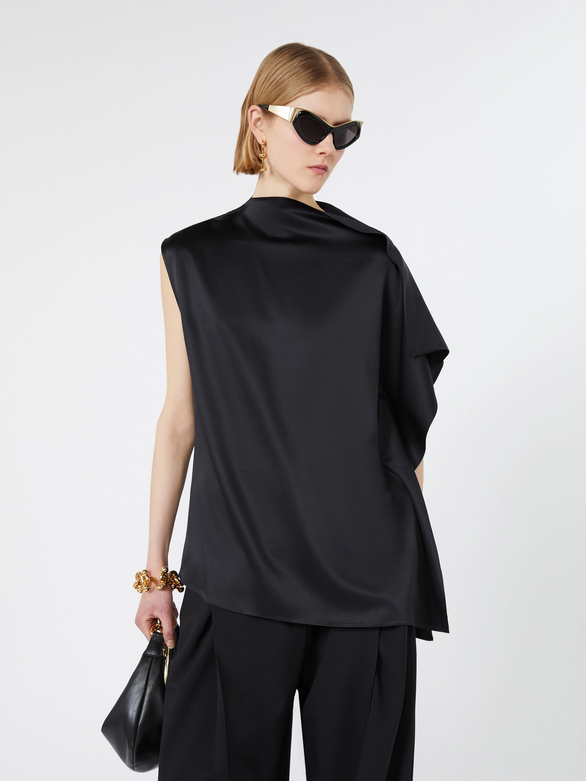 Top in seta con volant - NERO - Sportmax - 4