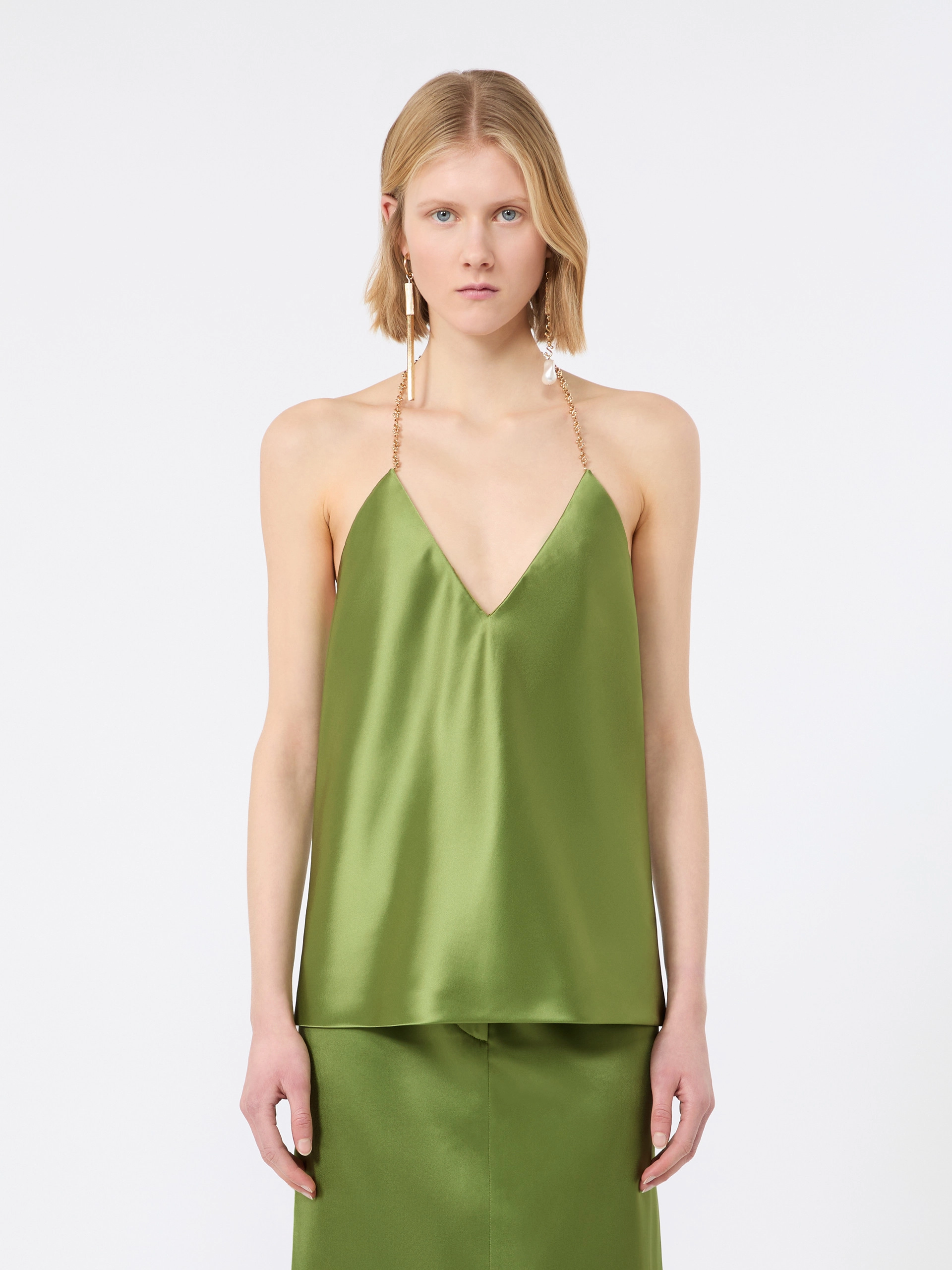 Straight-fit shiny satin top - PASTEL GREEN - Sportmax - 2