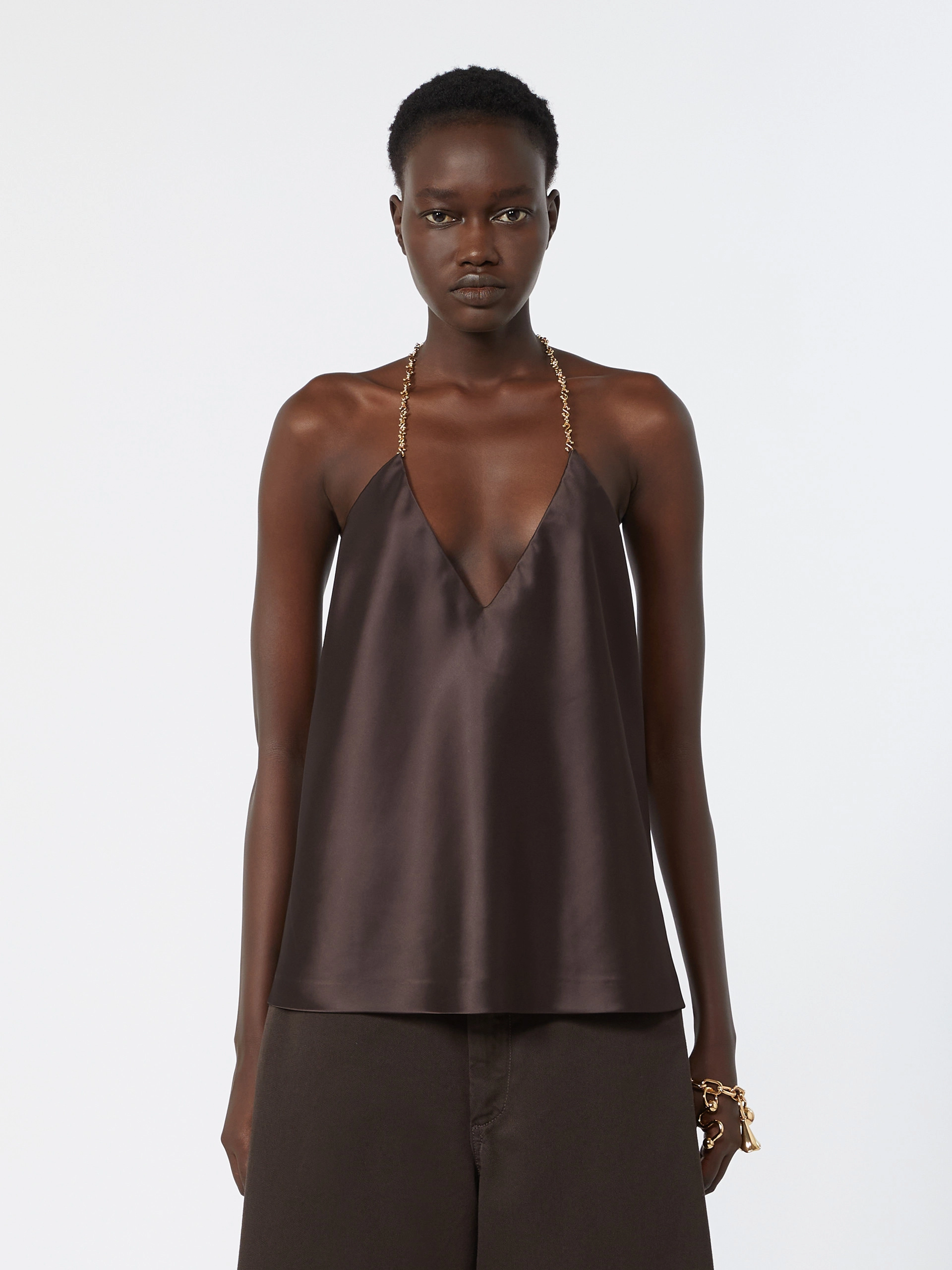 Straight-fit shiny satin top - CHOCOLATE - Sportmax - 2