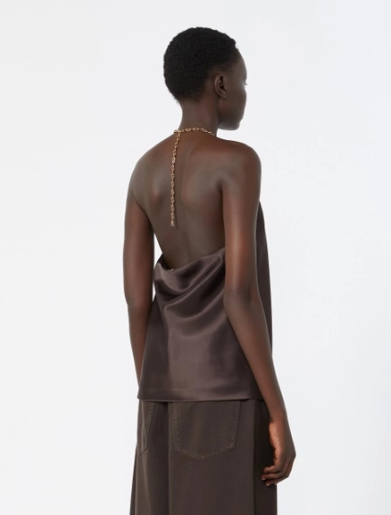 Straight-fit shiny satin top - CHOCOLATE - Sportmax - 3
