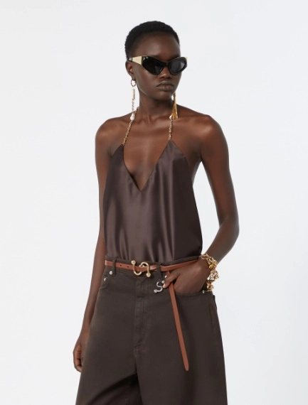 Straight-fit shiny satin top - CHOCOLATE - Sportmax - 4