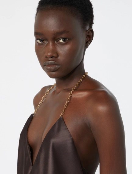 Straight-fit shiny satin top - CHOCOLATE - Sportmax - 5