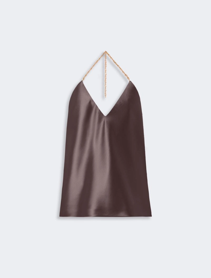 Straight-fit shiny satin top - CHOCOLATE - Sportmax - 6