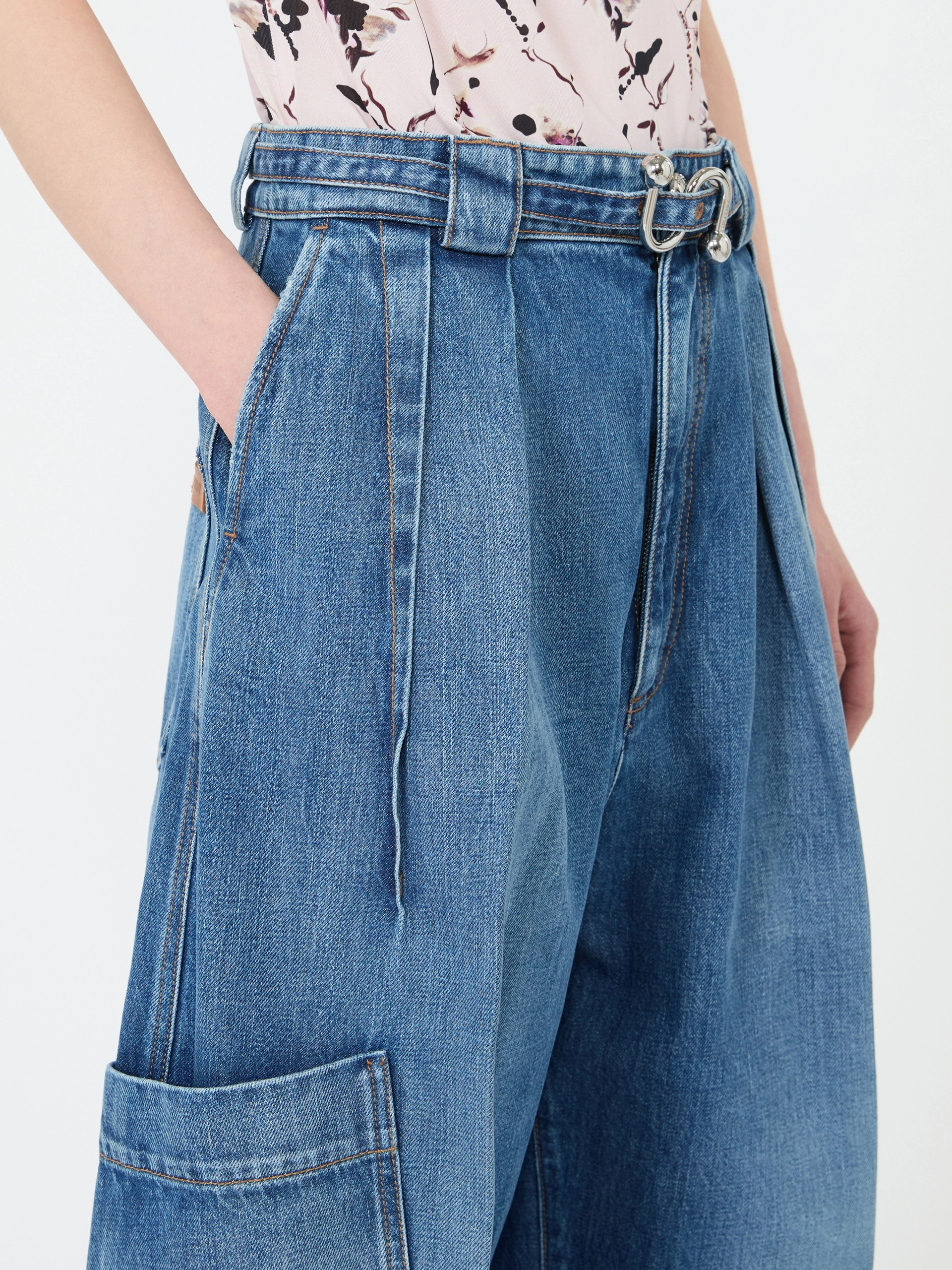 Oversized denim cargo trousers - MIDNIGHTBLUE - Sportmax - 4