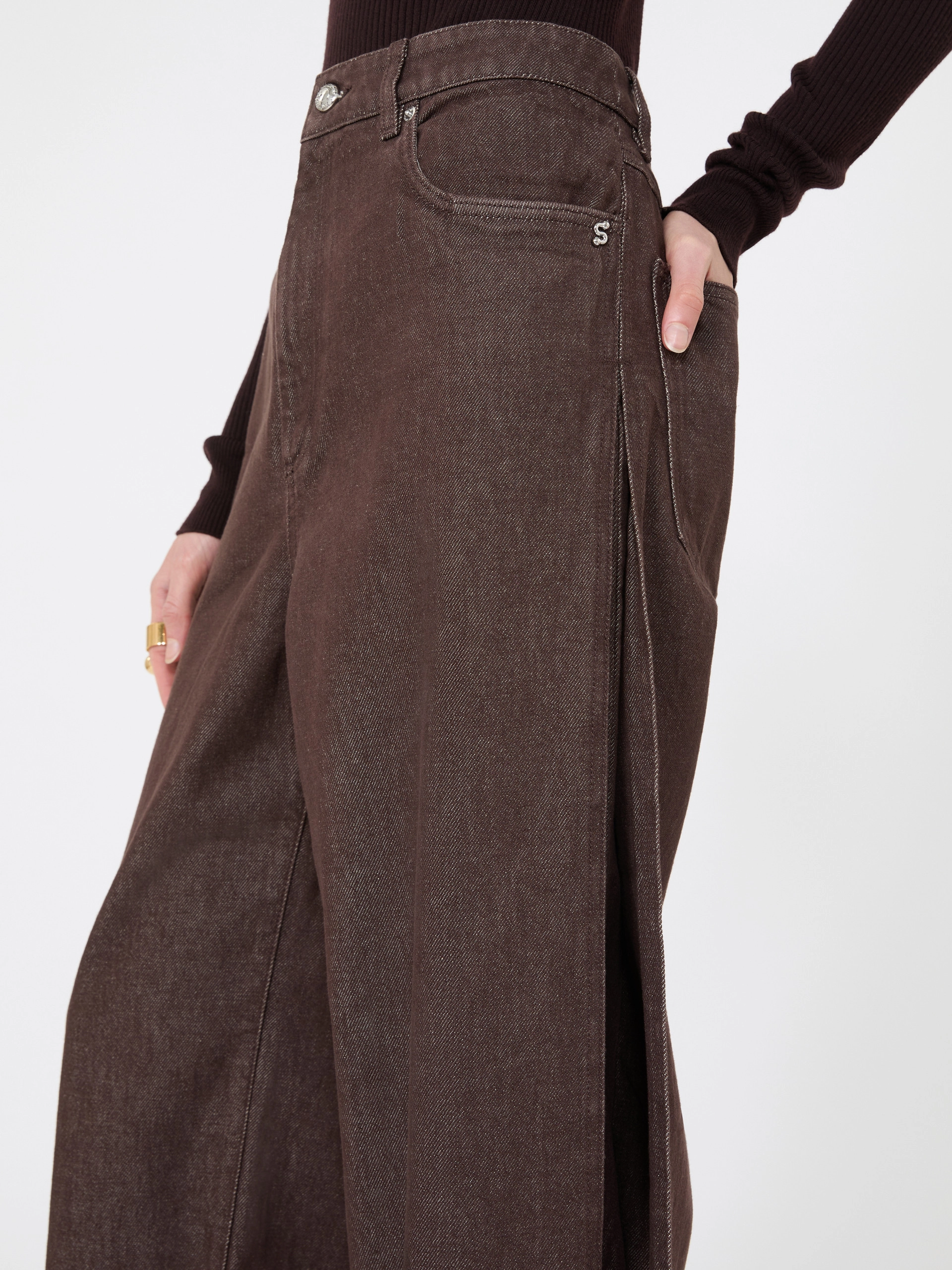 Wide, cotton jeans - DARK BROWN - Sportmax - 4