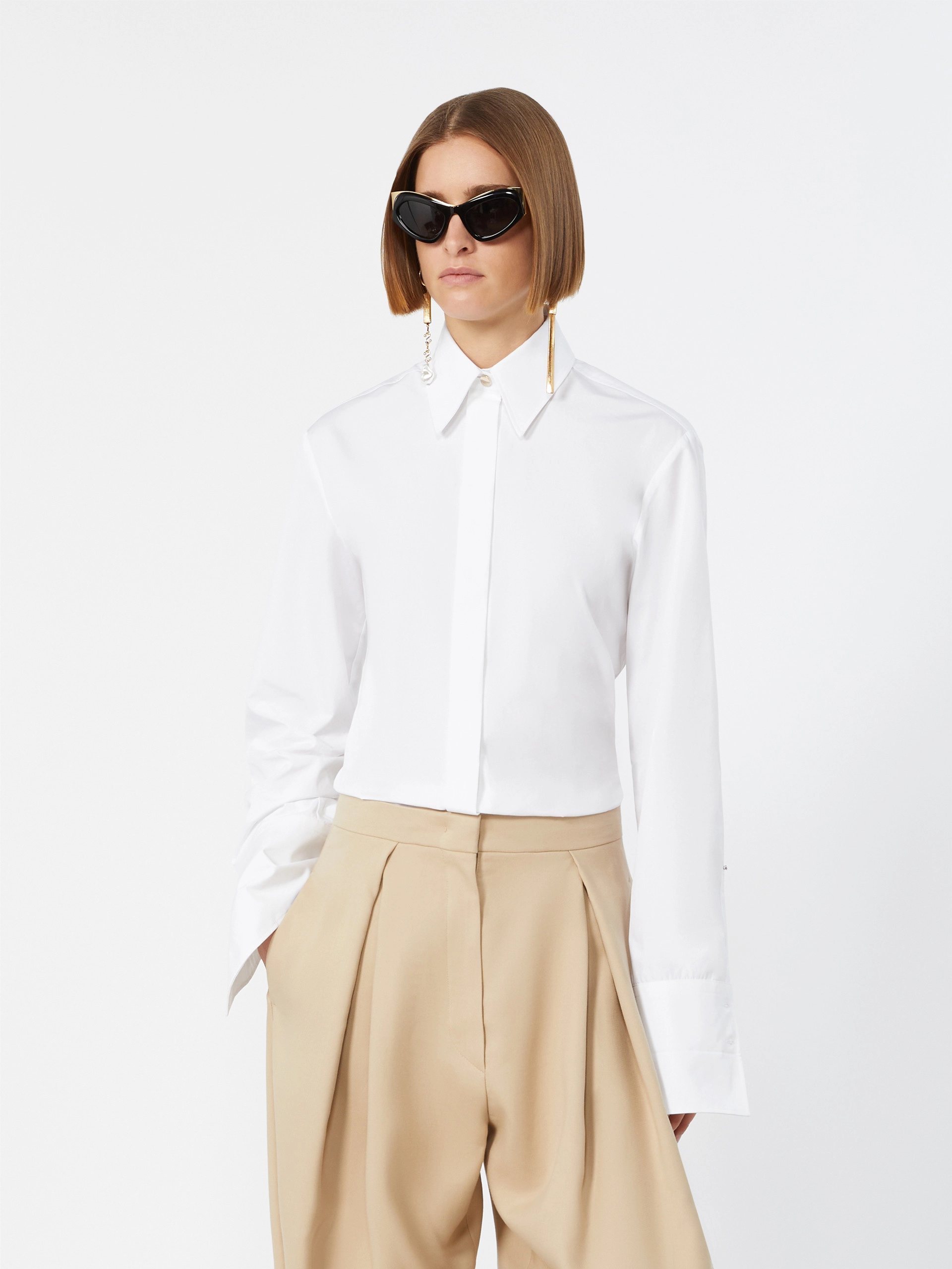 Poplin fitted-waist shirt - OPTICAL WHITE - Sportmax - 4