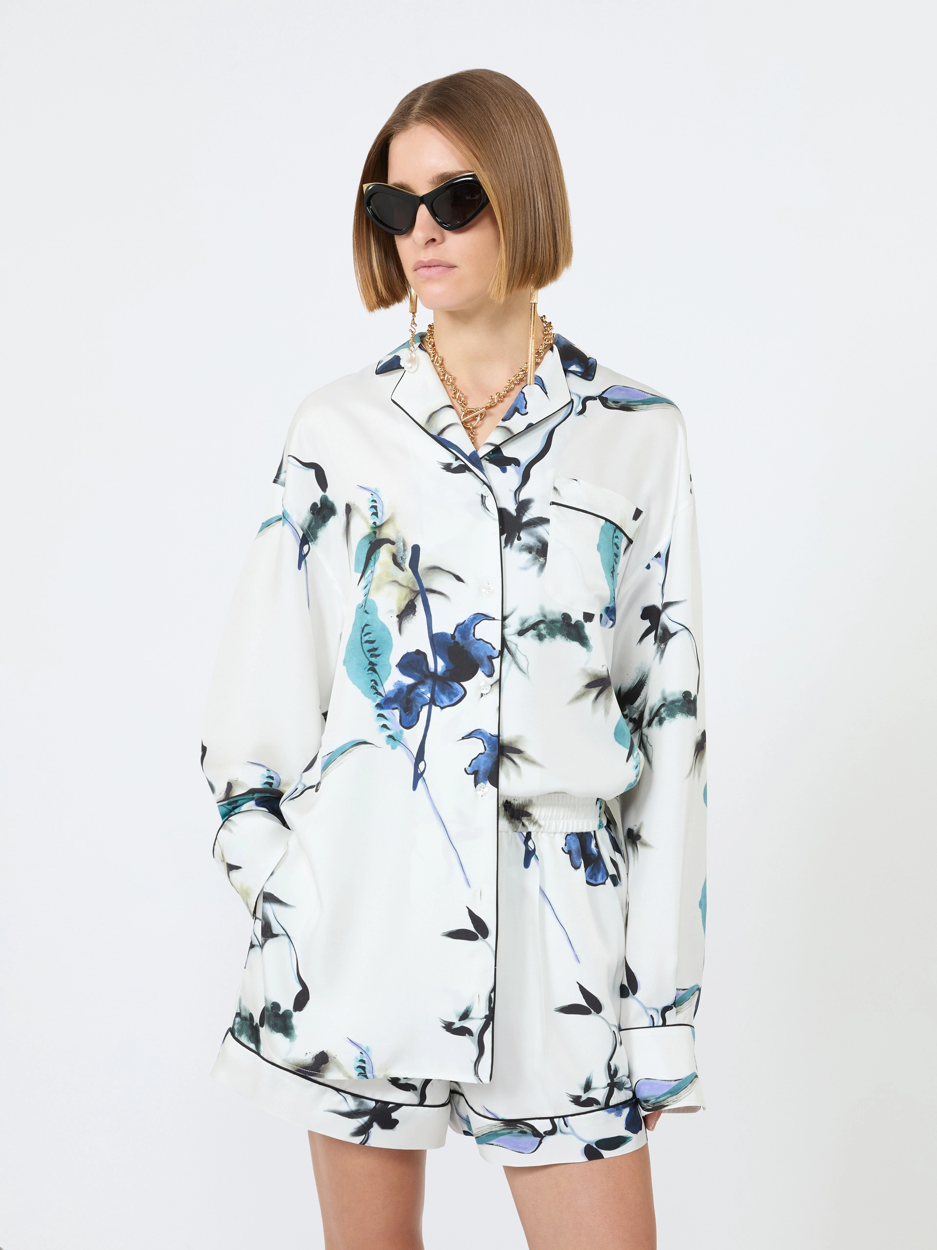 Long printed silk shirt - WHITE - Sportmax - 4