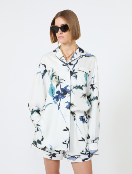 Long printed silk shirt - WHITE - Sportmax
