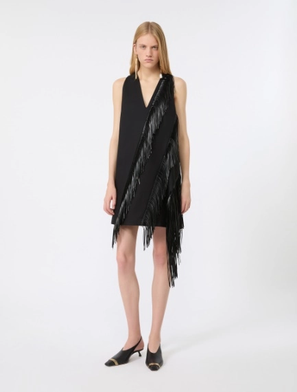 Fringed twill mini dress - BLACK - Sportmax - 2