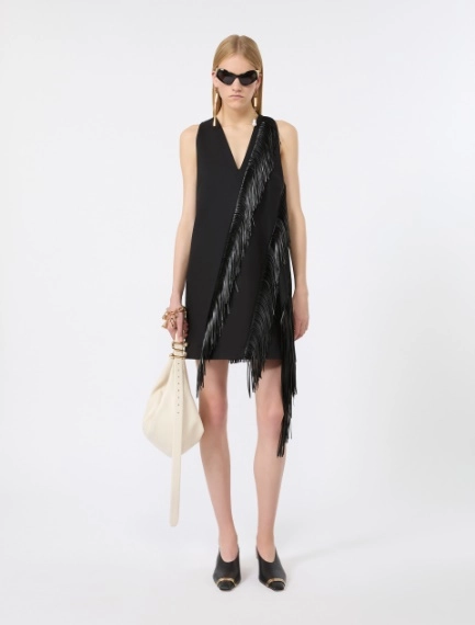 Fringed twill mini dress - BLACK - Sportmax - 1