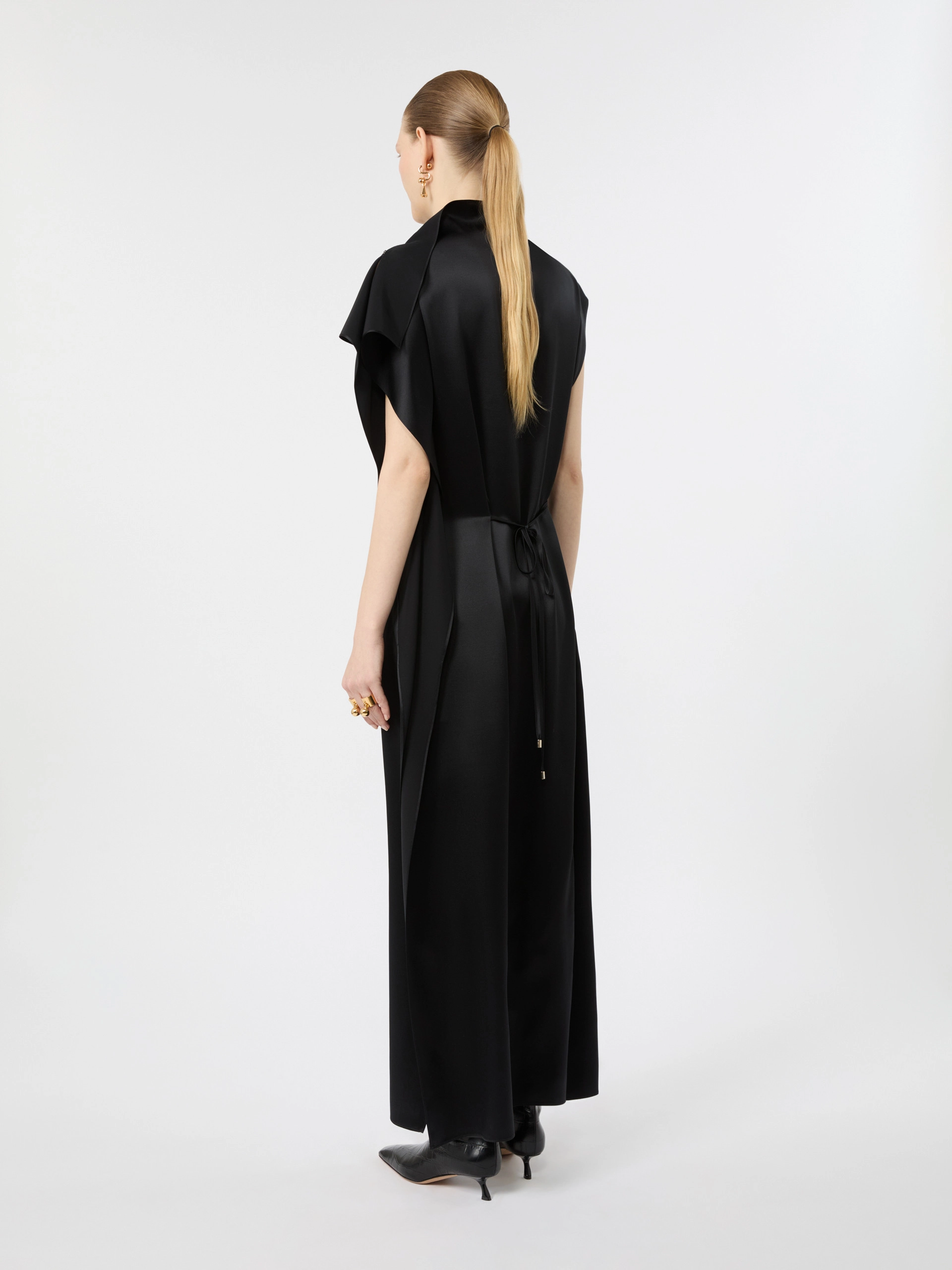 Long silk dress with ruffle detail - BLACK - Sportmax - 3