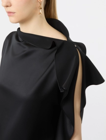 Long silk dress with ruffle detail - BLACK - Sportmax - 4