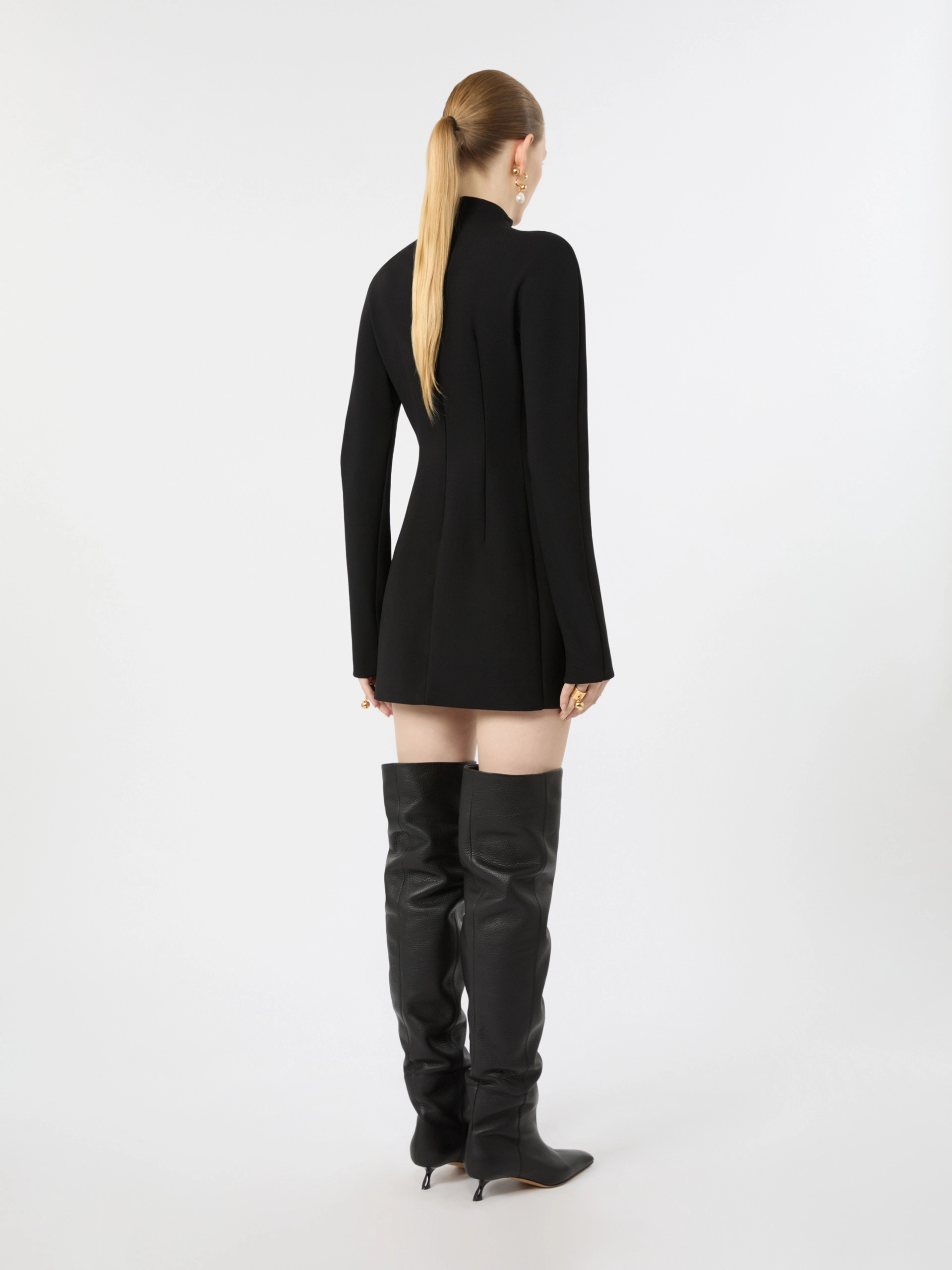 Abito corto a clessidra in misto lana stretch - NERO - Sportmax - 3