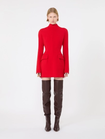Short stretch wool-blend hourglass dress - RED - Sportmax - 2