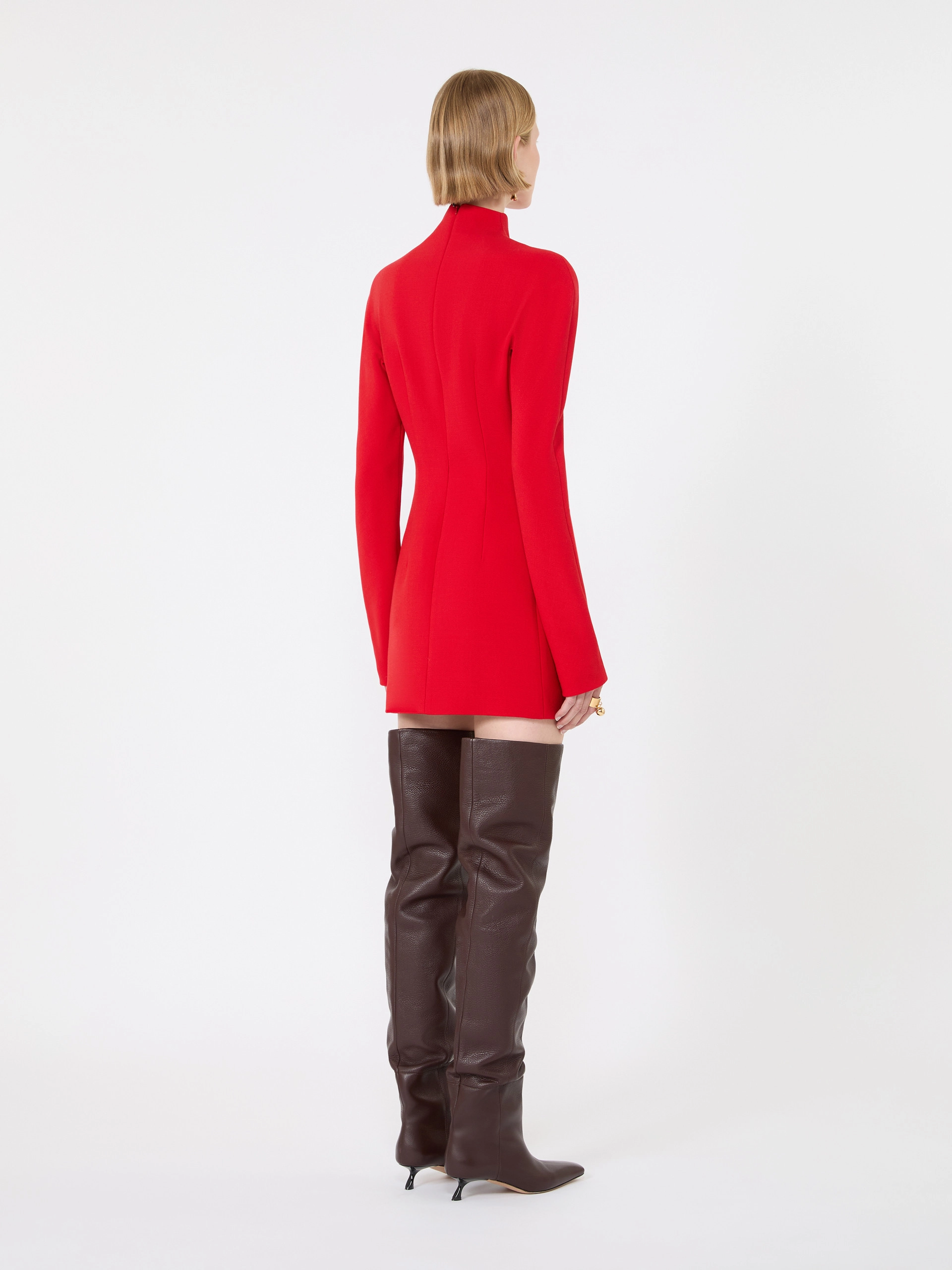 Short stretch wool-blend hourglass dress - RED - Sportmax - 3