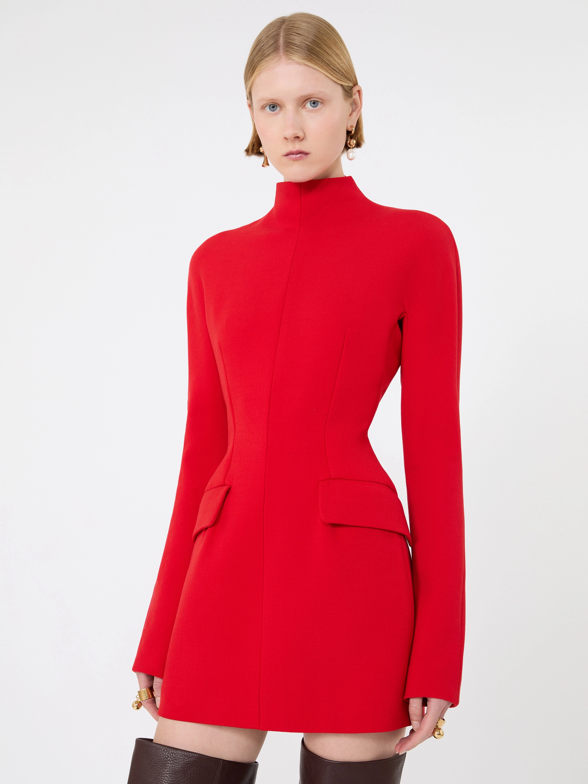 Short stretch wool-blend hourglass dress - RED - Sportmax - 4