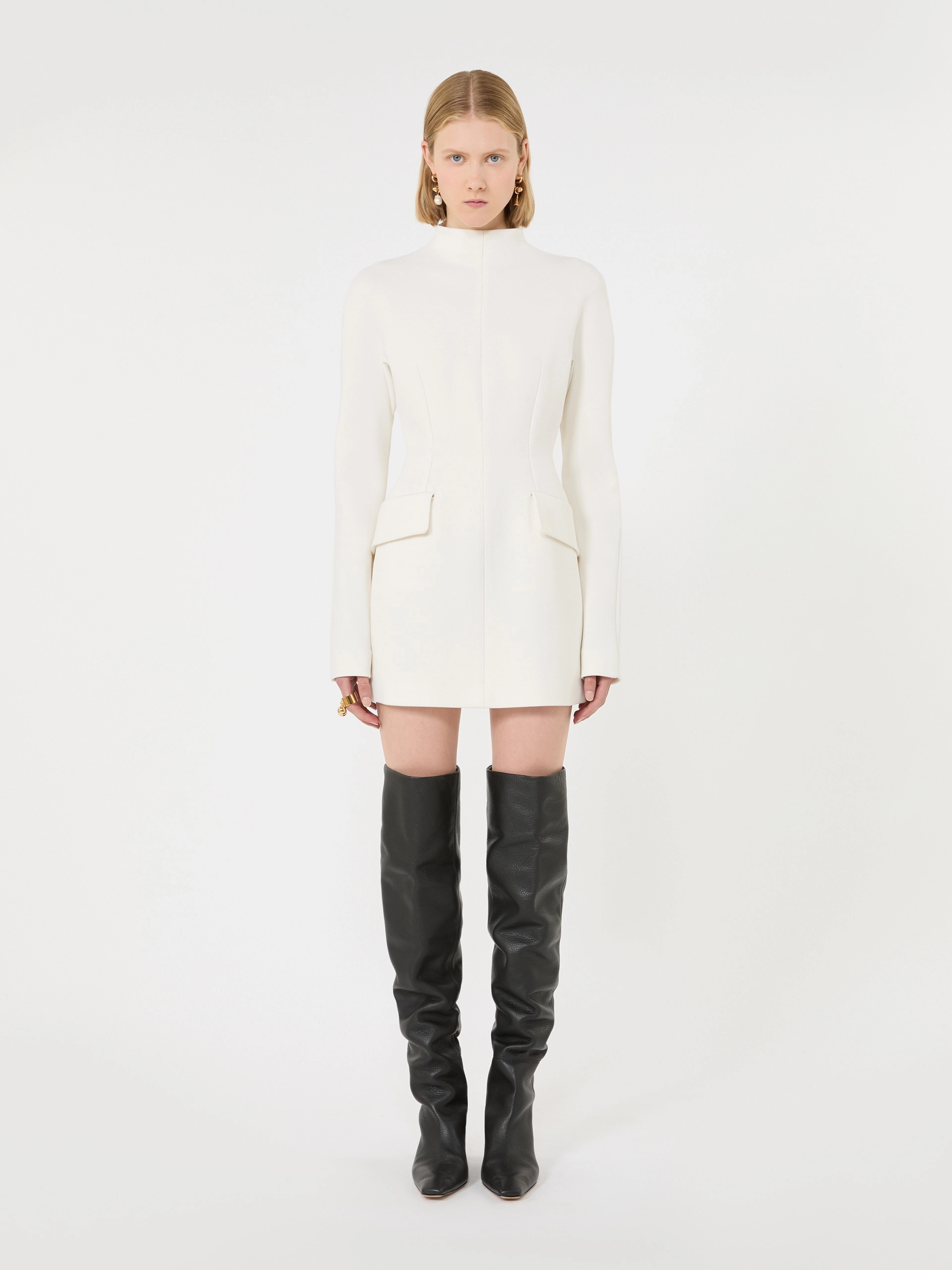 Short stretch wool-blend hourglass dress - MILK - Sportmax - 2