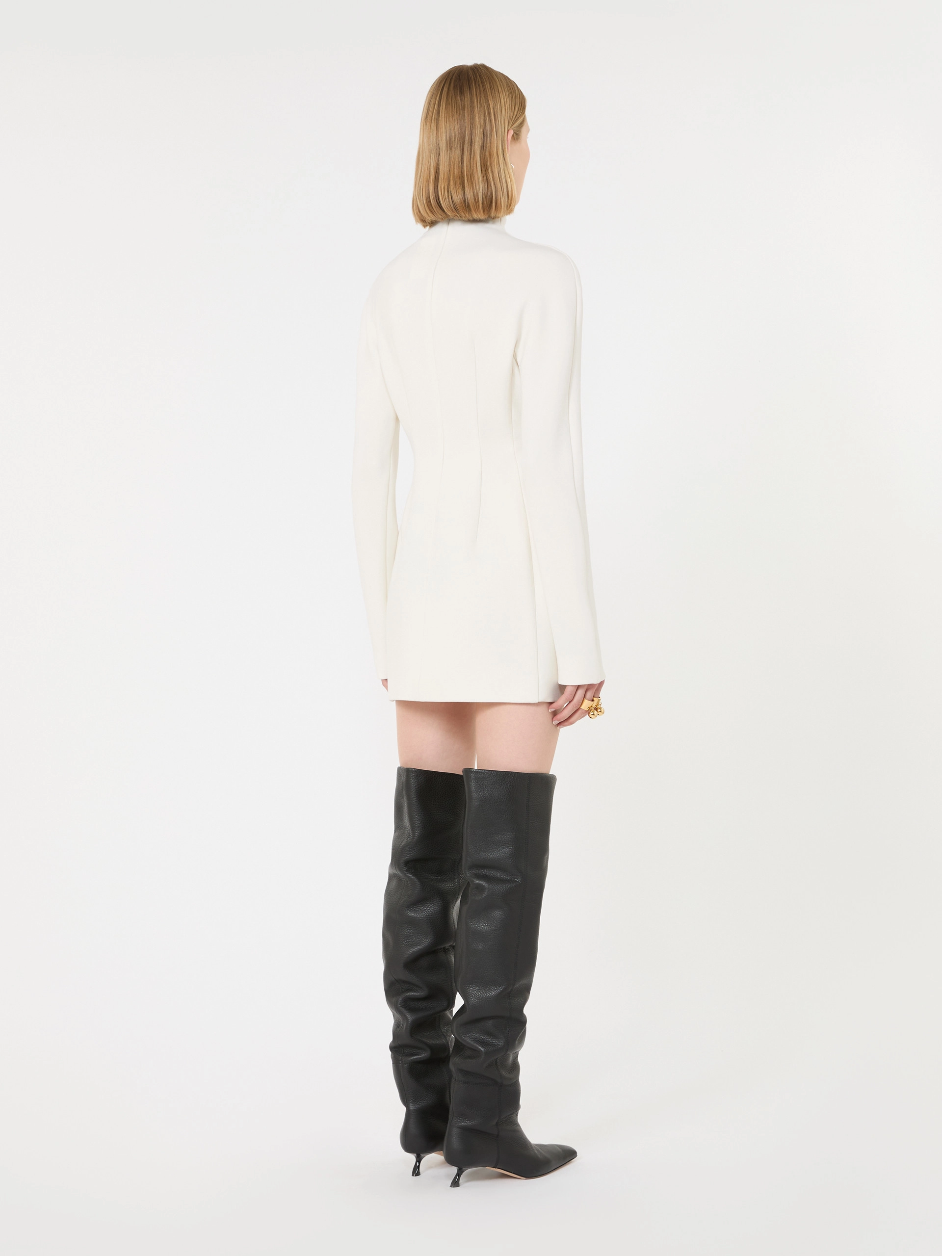 Short stretch wool-blend hourglass dress - MILK - Sportmax - 3