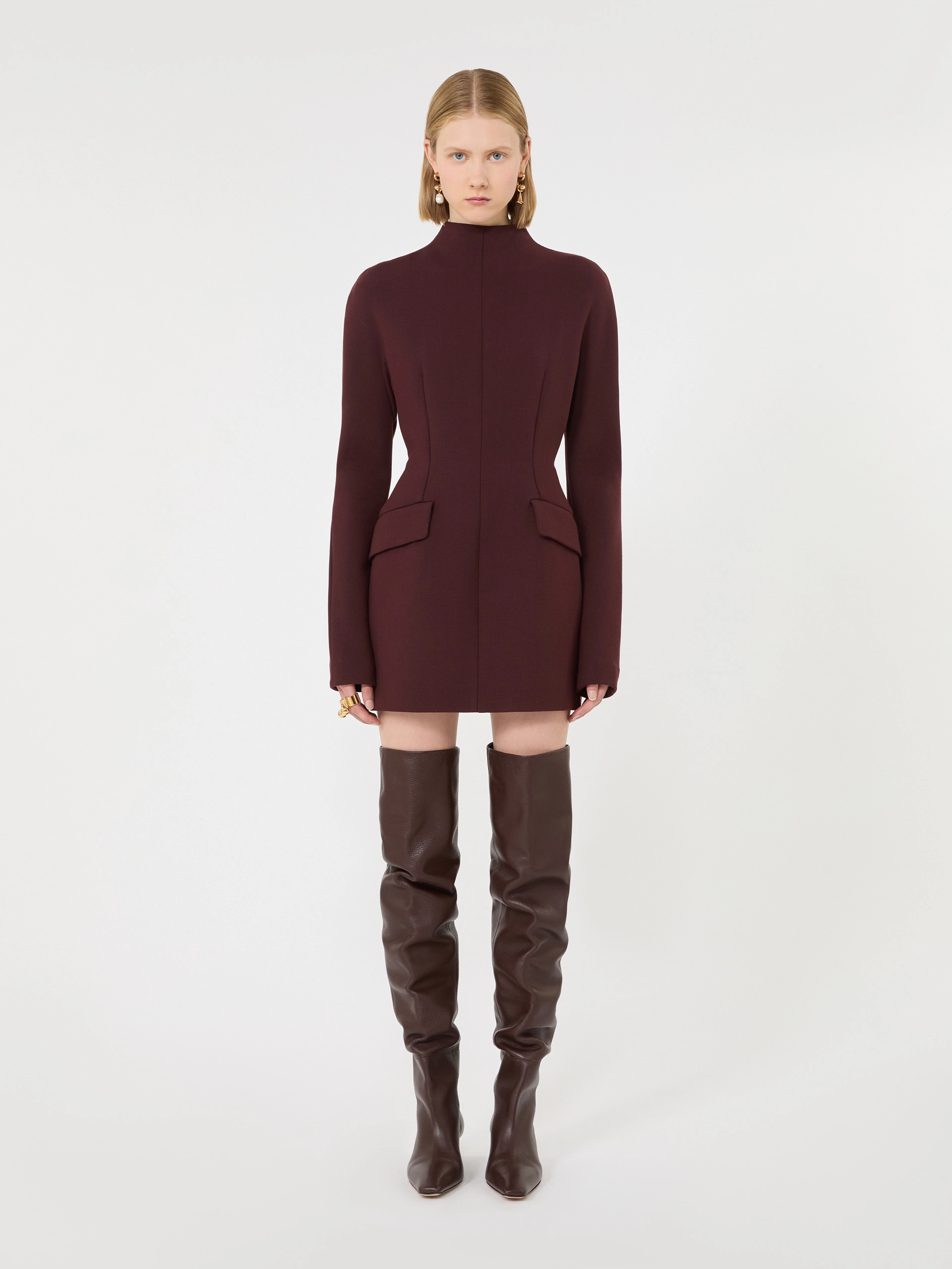 Robe sablier courte en laine mélangée stretch - ROUGE FONCE' - Sportmax - 2