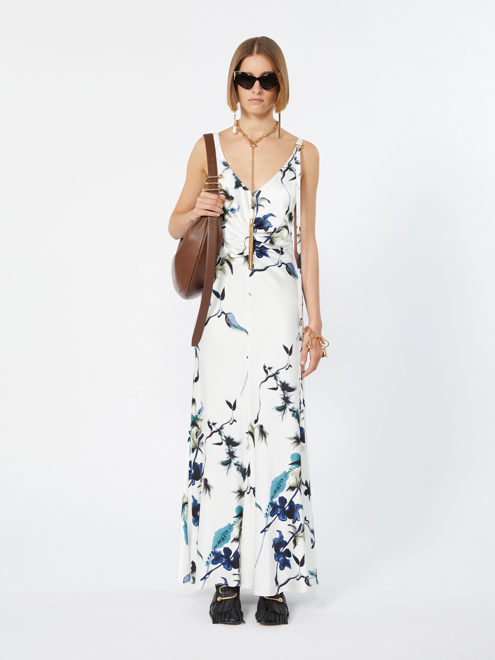 Slim-fit long satin dress - WHITE - Sportmax