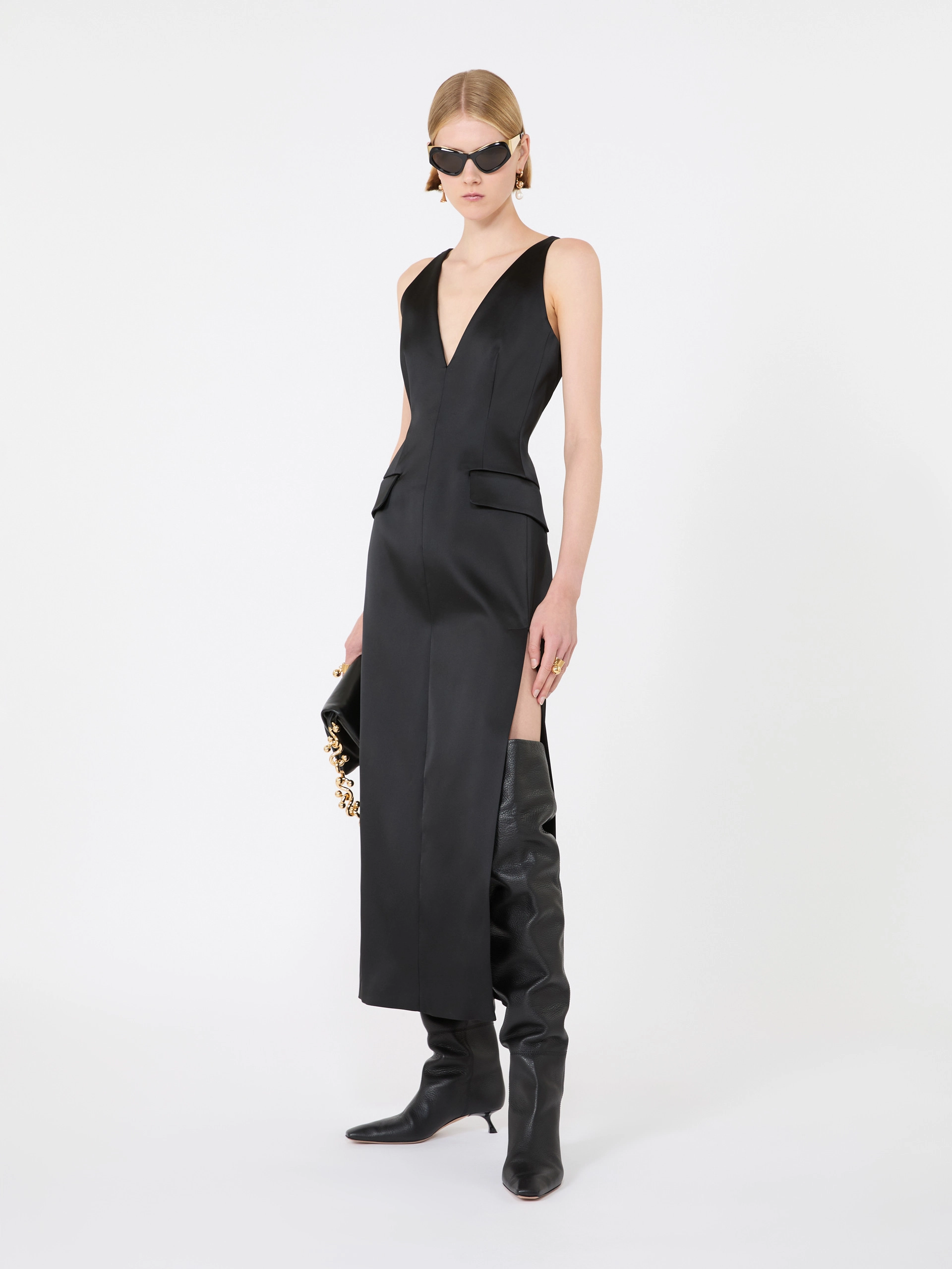 Long stretch satin dress - BLACK - Sportmax