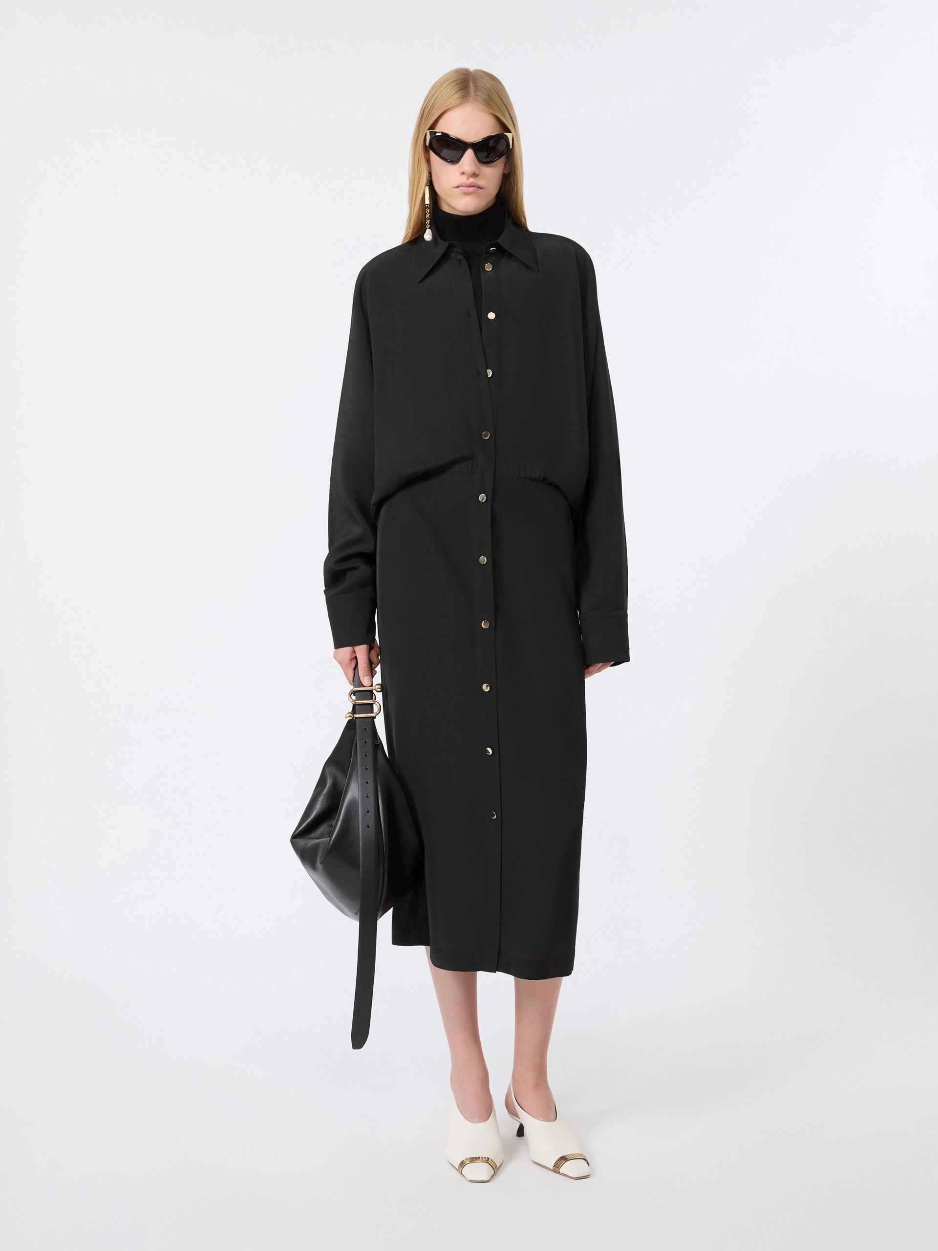 Oversized viscose shirt dress - BLACK - Sportmax