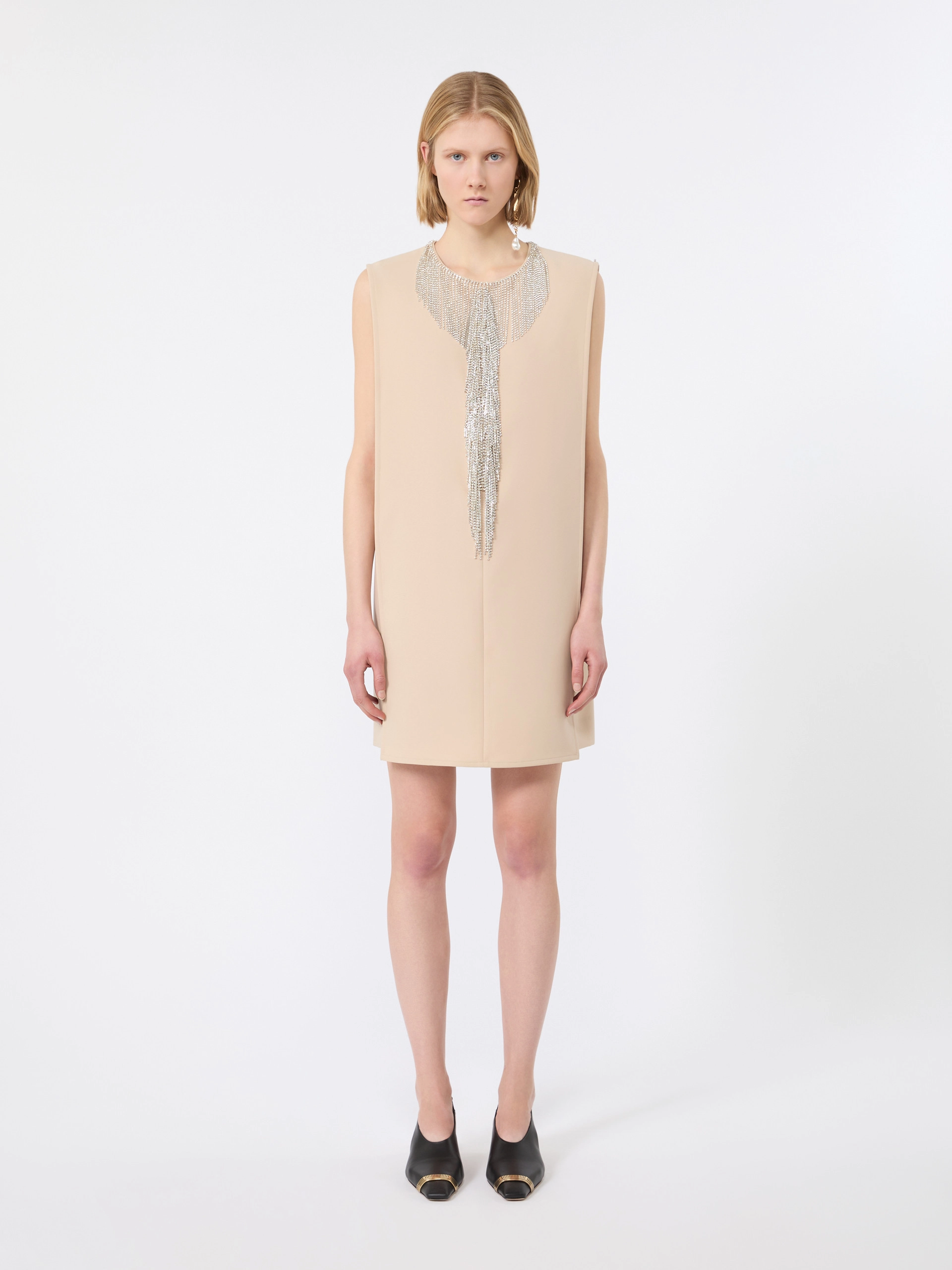 Rhinestone-adorned sleeveless cady mini dress - BEIGE - Sportmax - 2