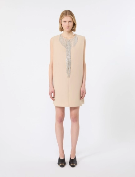 Rhinestone-adorned sleeveless cady mini dress - BEIGE - Sportmax - 2