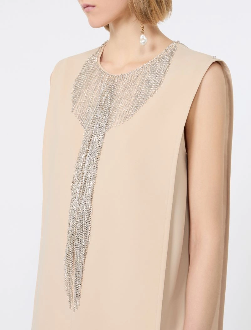Rhinestone-adorned sleeveless cady mini dress - BEIGE - Sportmax - 4