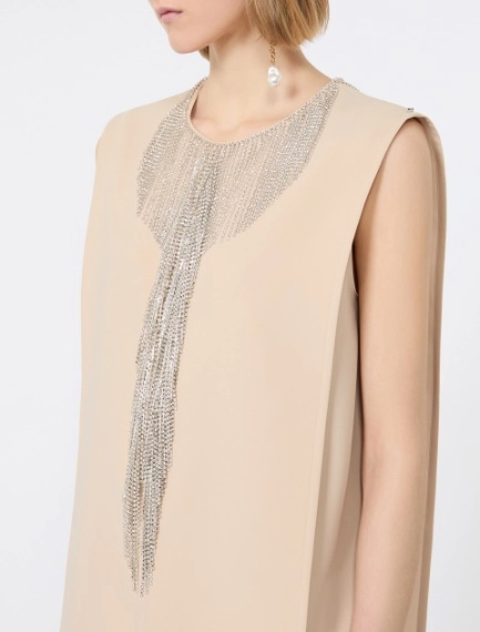 Rhinestone-adorned sleeveless cady mini dress - BEIGE - Sportmax - 4