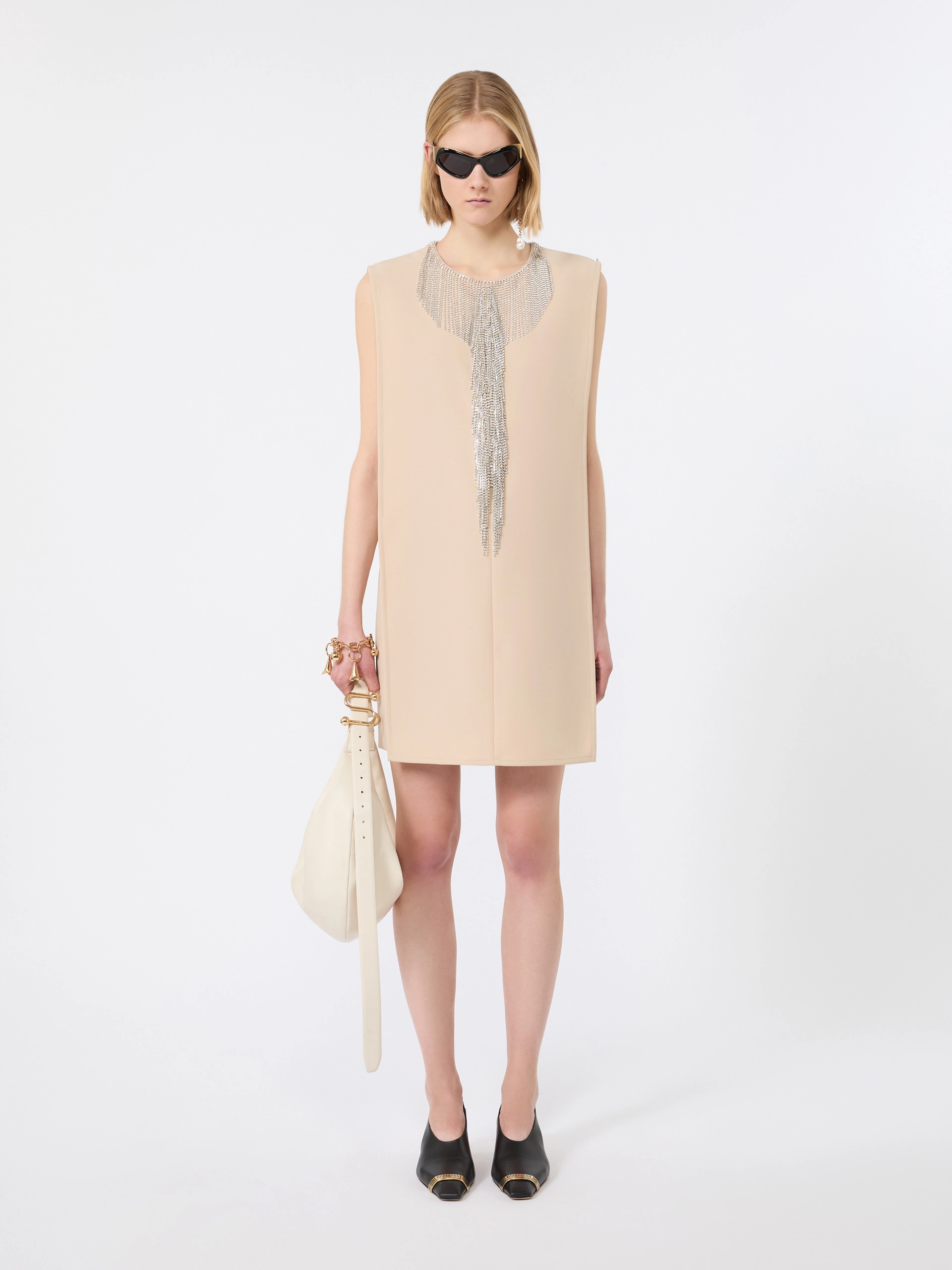 Rhinestone-adorned sleeveless cady mini dress - BEIGE - Sportmax