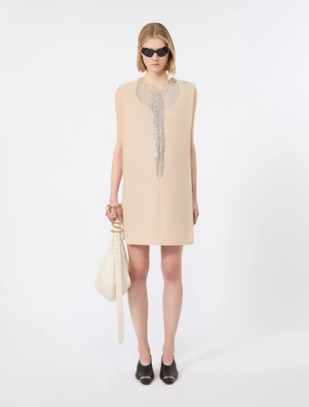 Rhinestone-adorned sleeveless cady mini dress - BEIGE - Sportmax - 1