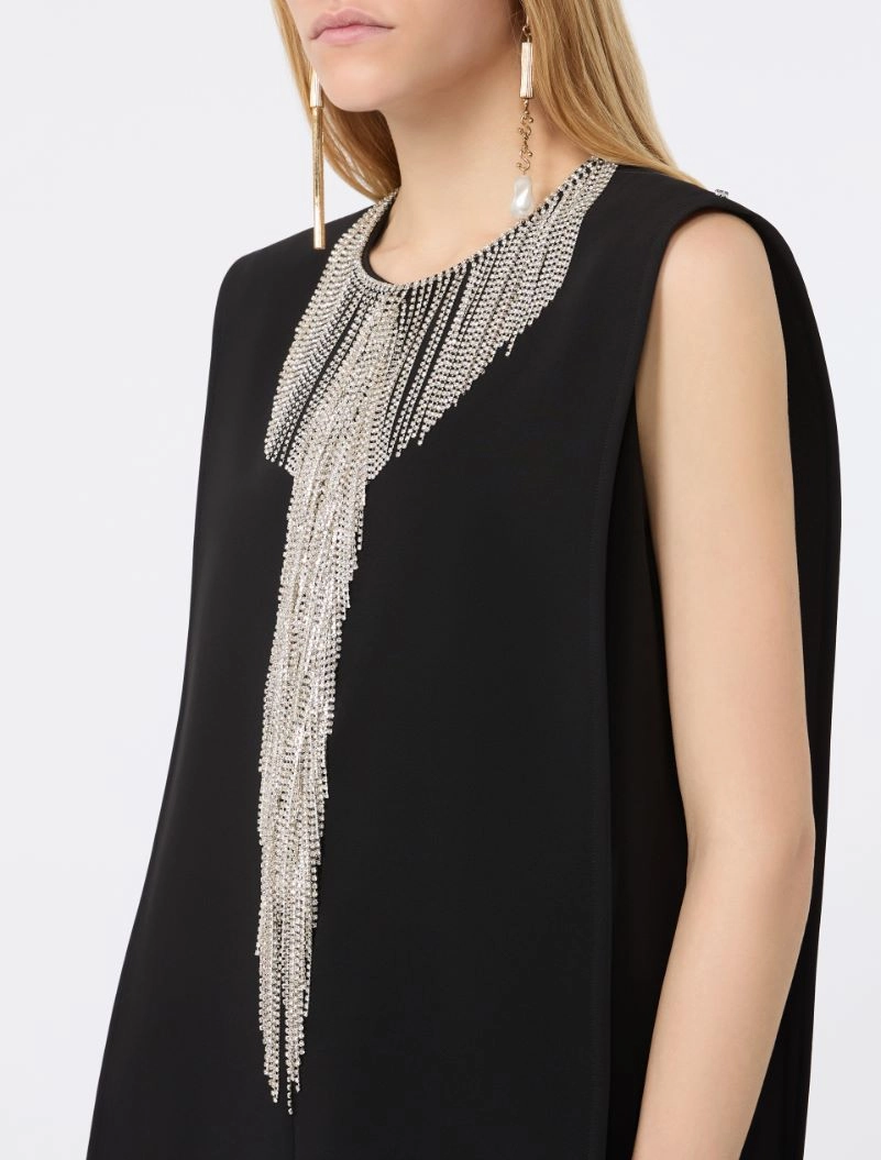 Rhinestone-adorned sleeveless cady mini dress - BLACK - Sportmax - 4