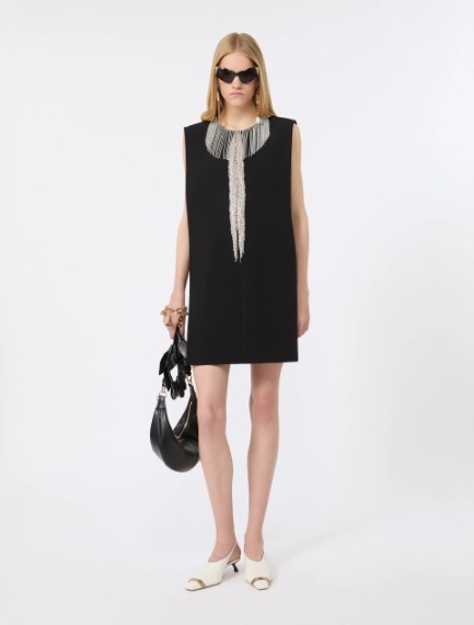 Rhinestone-adorned sleeveless cady mini dress - BLACK - Sportmax - 1