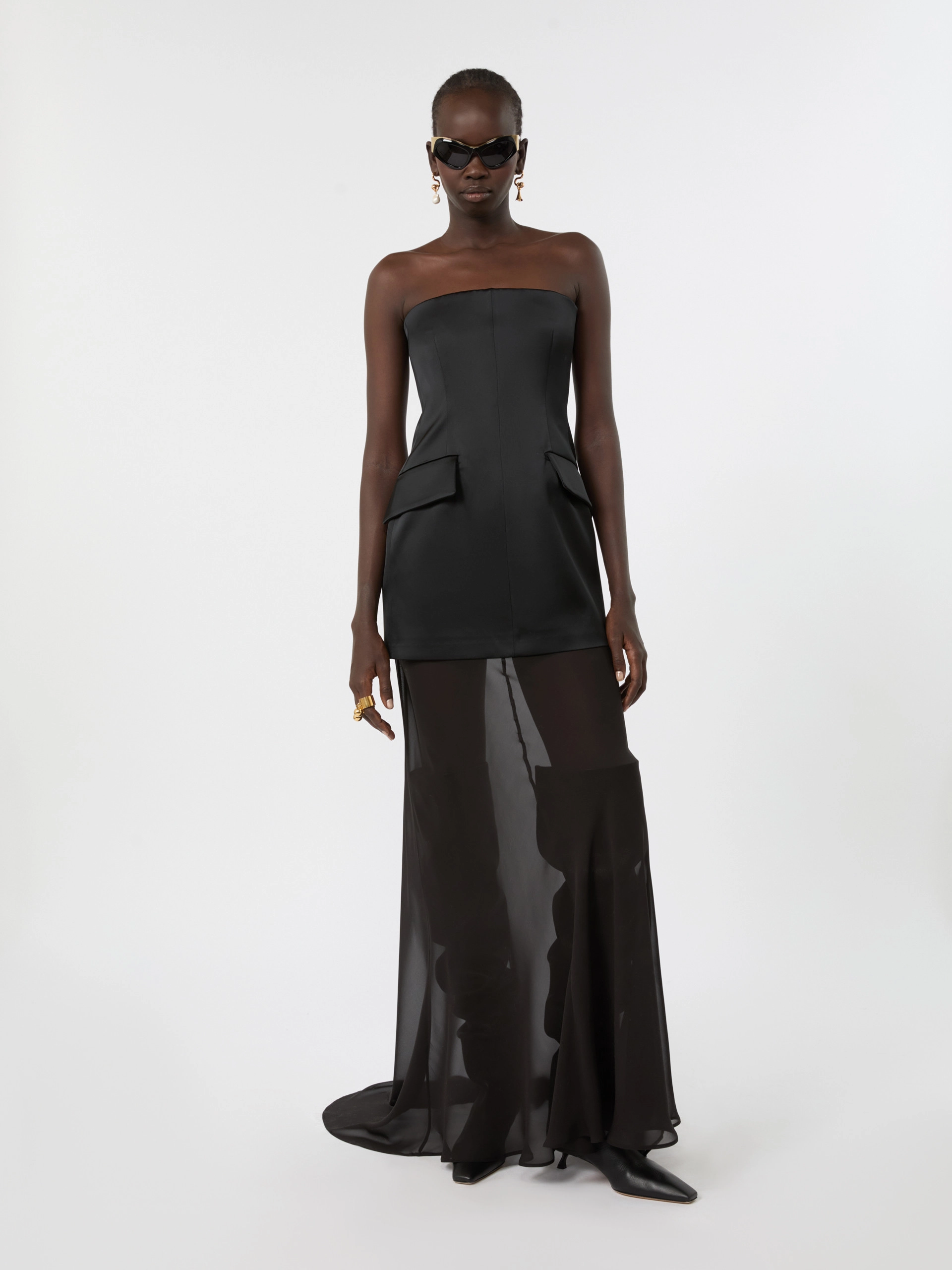 Long stretch satin two-piece dress - BLACK - Sportmax