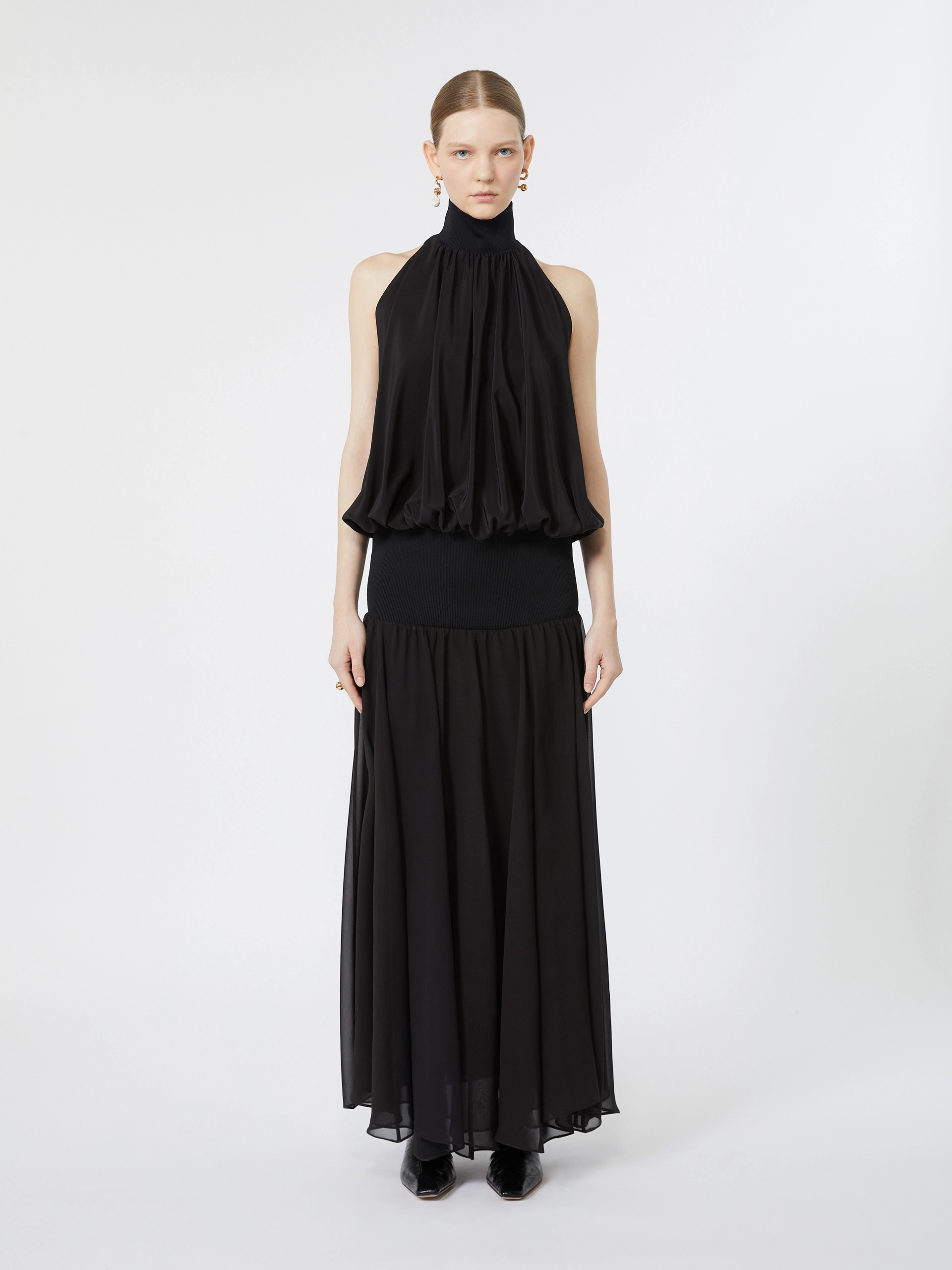 Long silk georgette dress - BLACK - Sportmax - 2