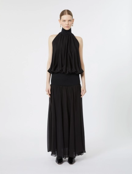 Long silk georgette dress - BLACK - Sportmax - 2